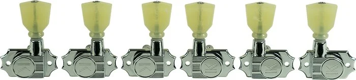 Kluson 3 Per Side Revolution Series G-Mount Non-Collared Tuning Machines Chrome With Plastic Keyston