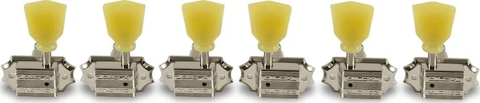 Kluson 3 Per Side Vintage Diecast Series Tuning Machines Nickel With Plastic Keystone Button