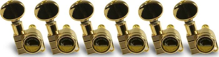 Kluson 6 In Line Bass Side Revolution Series Locking D-Mount Mini Tuning Machines Gold