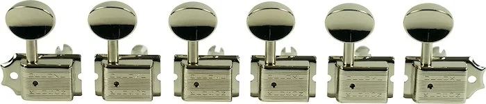 Kluson 6 In Line Deluxe Series Tuning Machines - Double Line - Nickel With Oval Metal Buttons