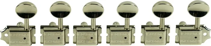 Kluson 6 In Line Left Hand Deluxe Series Tuning Machines - Double Line - Drilled Post - Nickel With 