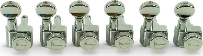 Kluson 6 In Line Locking Contemporary Diecast Series 2 Pin Tuning Machines With Staggered Posts Chrome