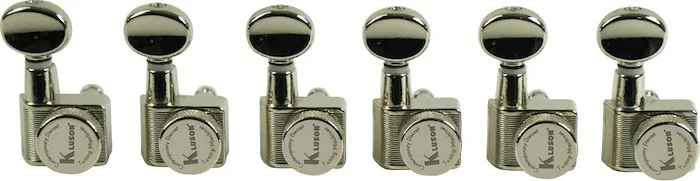 Kluson 6 In Line Locking Contemporary Diecast Series 2 Pin Tuning Machines With Staggered Posts Nickel