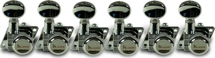 Kluson®; 6 In Line Locking Revolution Series F-Mount Tuning Machines With Staggered Posts Chrome