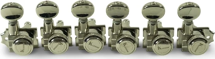 Kluson 6 In Line Locking Revolution Series H-Mount Tuning Machines With Staggered Posts Nickel