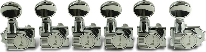 Kluson 6 In Line Revolution Series H-Mount Non-Collared Tuning Machines With Staggered Posts Chrome