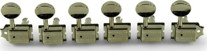 Kluson 6 In Line Supreme Series Tuning Machines With Staggered Posts Nickel With Metal Oval Button