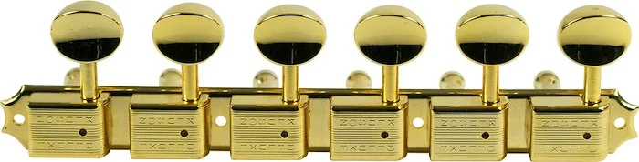 Kluson 6 On A Plate Left Hand Deluxe Series Tuning Machines - Double Line - Gold With Oval Metal But