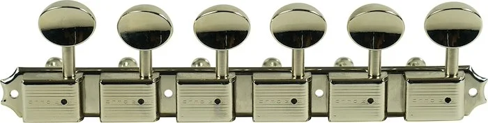 Kluson 6 On A Plate Left Hand Deluxe Series Tuning Machines - Single Line - Nickel With Oval Metal B