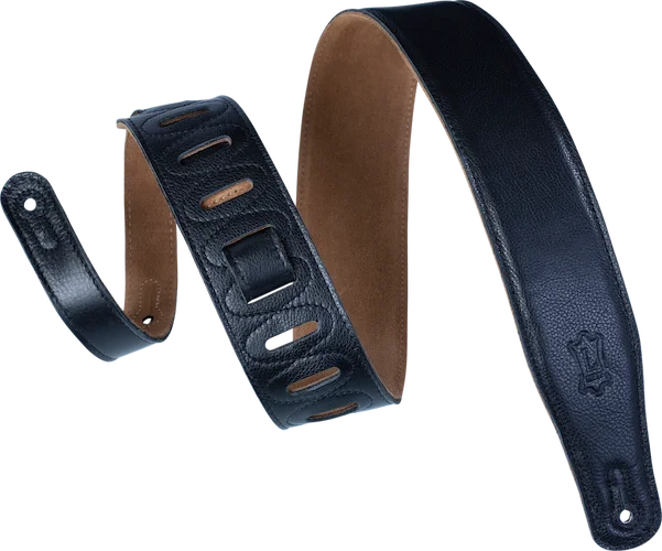 Levy's 2 1/2" wide black garment leather guitar strap.