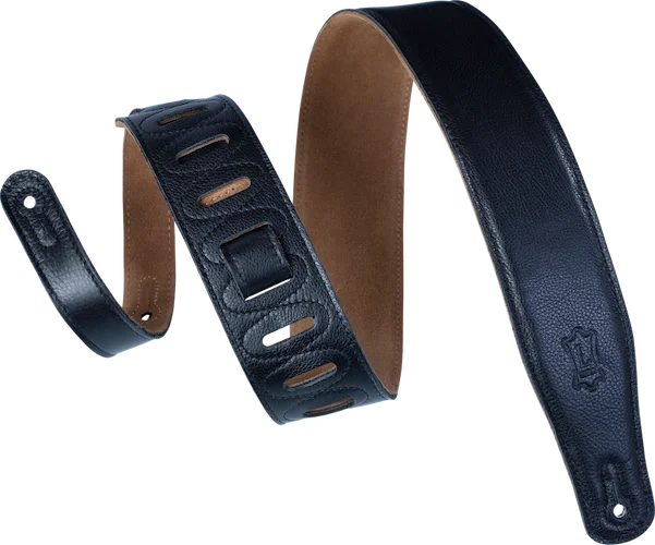 Levy's 2 1/2" wide black garment leather guitar strap.