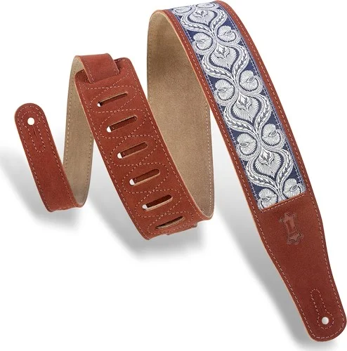 Levy's 2 1/2" wide rust suede leather guitar strap. 