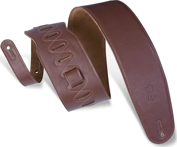 Levy's 3 1/2" wide brown garment leather bass guitar strap.
