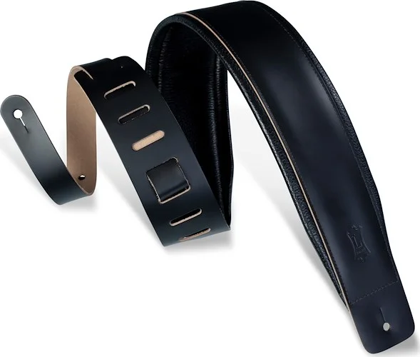 Levy's 3" wide black genuine leather guitar strap.