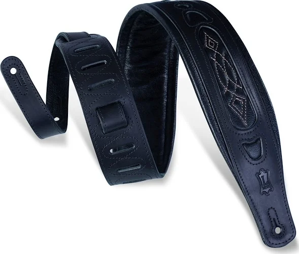 Levy's 3" wide black veg-tan leather guitar strap.