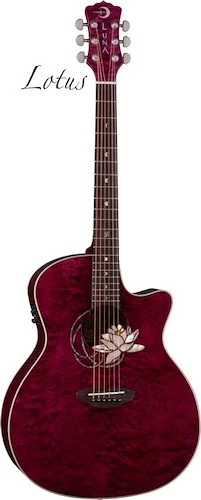 Luna Floral Lotus Cutaway Quilted Top Acoustic/Electric Guitar - Translucent Shiraz