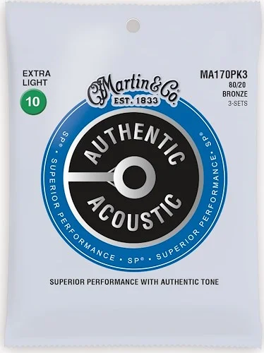 Martin Strings, 80/20 Bronze,Extra Light 10, 3 Pack