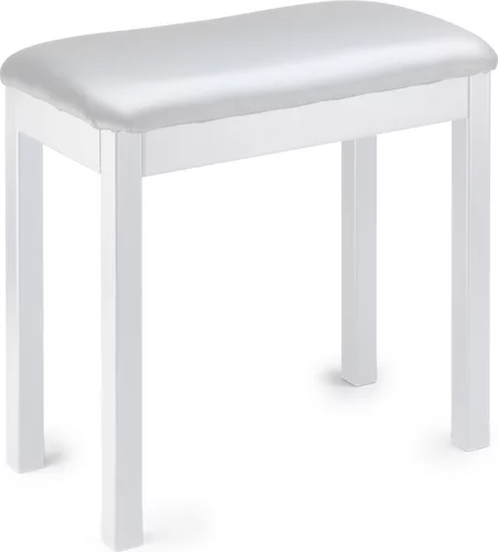 21840White metal piano or keyboard bench with black vinyl top