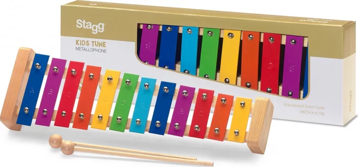 Metallophone with 12 colour-coded keys and two wooden mallets