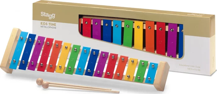 Metallophone with 15 colour-coded keys and two wooden mallets