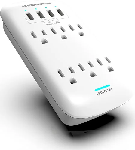 Monster ME-5016W 6 Outlet Wall Tap Surge Protector. White