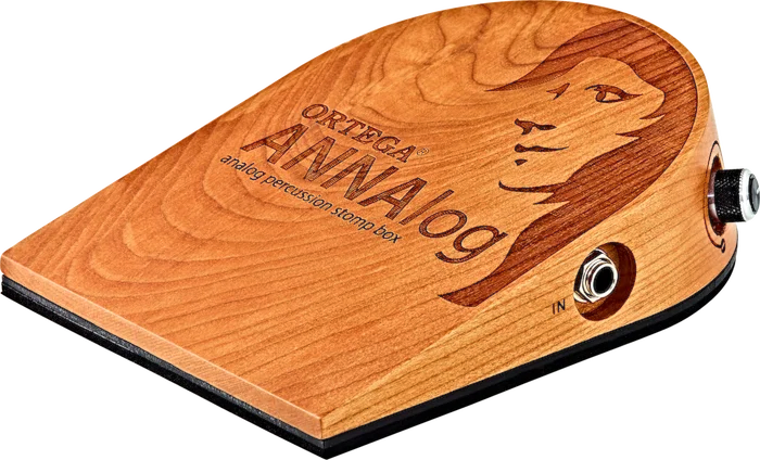 Ortega Guitars ANNAlog Analog Passive Percussion Stomp Box with Built-in Piezo for Kick Sound Made of Cherry Wood