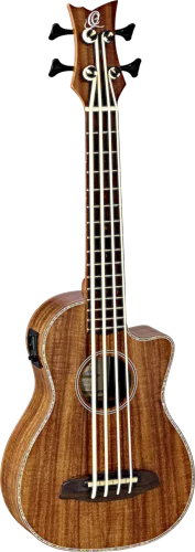 Ortega Guitars CAIMAN-GB-GB Lizard Series Ukulele-Bass Acacia top, back & sides Gloss Finish with Free Deluxe Gig Bag & Built-in Electronics & Tuner