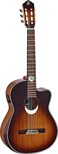 Ortega Guitars ECLIPSESU.C/E Eclipse Suite Slim Neck Nylon 6-String Guitar w/ Free Bag, Solid Mahogany Top and Mahogany Body w/ Armrest, Eclipse Burst & Inlays Gloss Finish with Built-in Electronics & Tuner, Cutaway
