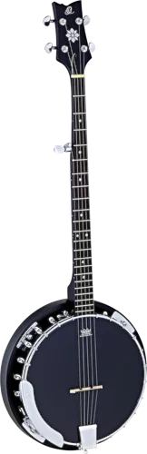 Ortega Guitars OBJ250-SBK Raven Series Banjo 5-string Mahogany Resonator Body w/ Free Bag, Black Satin Finish