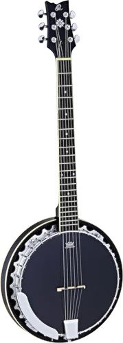 Ortega Guitars OBJ350/6-SBK Raven Series Guitar-Banjo 6-string Mahogany Resonator Body w/ Free Bag, Black Satin Finish