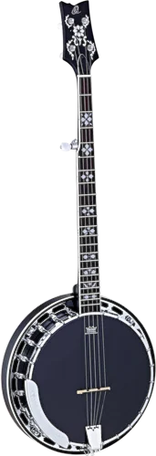Ortega Guitars OBJ450-SBK Raven Series Banjo 5-string Mahogany Resonator Body w/ Free Bag, Black Satin Finish