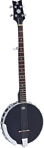 Ortega Guitars OBJE250OP-SBK Raven Series Banjo 5-string Open Back Body & Built-in Electronics w/ Free Bag, Black Satin Finish