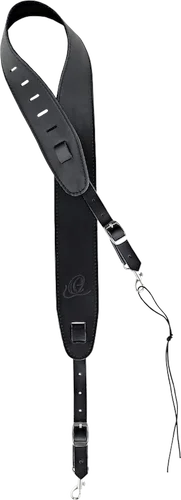 Ortega Guitars OBJS-BK Standard Genuine/Suede Leather Banjo Strap w/ Chrome Carabiners, Black