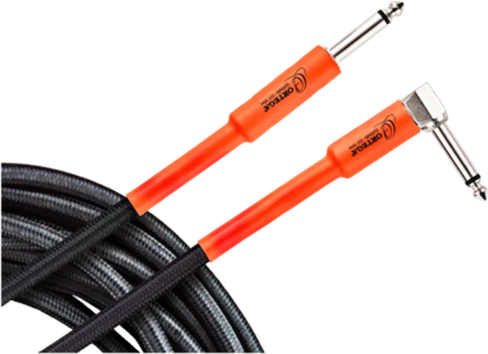 Ortega Guitars OECI-20 Economy Series Instrument Cable 20ft Intrument Cable 1/4"  Straight/Angle, 24 Gauge AWD, .8mm dia, braided nylon black w/ orange sleeves