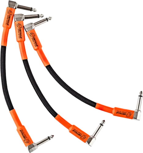 Ortega Guitars OECPA3-06 Economy Series Instrument Patch Cables 3-PACK - 6" Patch Cable 1/4"  Straight/Straight, 24 Gauge AWD, .8mm dia, braided nylon black w/ orange sleeves