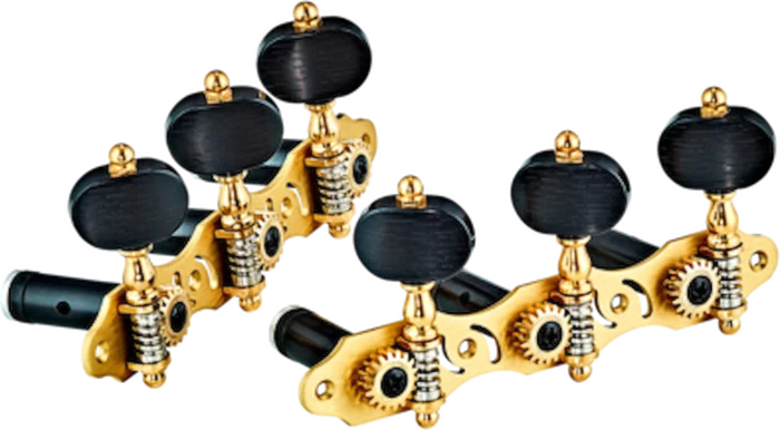 Ortega Guitars OTMPRIVATE Classical Tuning Machines Private Room Matte Brass Baseplate with Black Ebony-Style Buttons Image