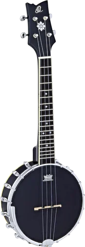 Ortega Guitars OUBJ100-SBK Raven Series Ukulele-Banjo 4-string Concert Scale Maple Resonator Body w/ Free Bag, Black Satin Finish