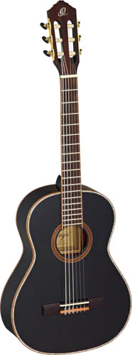 Ortega Guitars R121BK-3/4 Family Series 3/4 Body Size Nylon 6-String Guitar w/ Free Bag, Spruce Top and Mahogany Body, Black Gloss