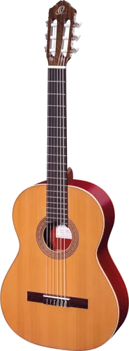 Ortega Guitars R200L Traditional Series Left Handed Classical 6-String Guitar w/ Free Bag, Made in Spain with Solid North American Cedar Top and Palo-Rojo Body, Gloss Finish