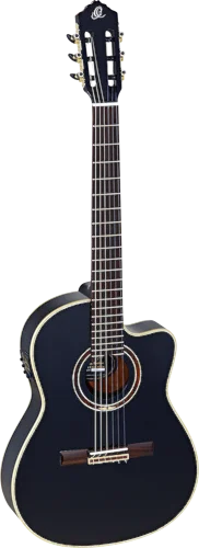 Ortega Guitars RCE138-T4BK Feel Series Slim Neck Acoustic Electric Thinline Nylon 6-String Guitar w/ Free Bag, Solid Canadian Spruce Top and African Mahogany Body, Black Gloss Finish