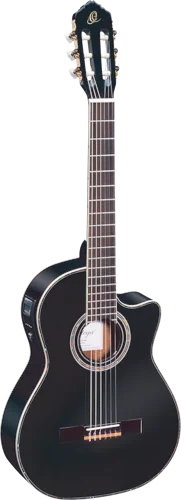 Ortega Guitars RCE141BK Family Series Pro Acoustic Electric Nylon Classical 6-String Guitar w/ Free Bag, Solid Canadian Engelmann Spruce Top and Mahogany Body, Black Gloss Finish