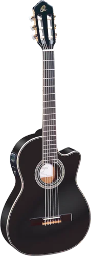 Ortega Guitars RCE145BK Family Series Pro Slim Neck Acoustic Electric Thinline Nylon Classical 6-String Guitar w/ Free Bag, Solid Canadian Engelmann Spruce Top and Mahogany Body, Black Gloss Finish