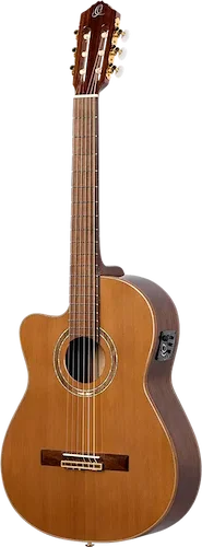 Ortega Guitars RCE159MN-L Feel Series Left Handed Medium Neck Acoustic Electric Nylon 6-String Guitar w/ Free Bag, Solid North American Cedar Top and Walnut Body, Natural Gloss Finish