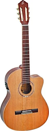 Ortega Guitars RCE159SN Feel Series Slim Neck Acoustic Electric Nylon 6-String Guitar w/ Free Bag, Solid North American Cedar Top and Walnut Body, Natural Gloss Finish