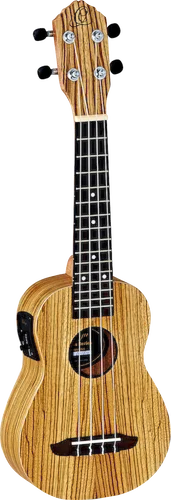 Ortega Guitars RFU10ZE Friends Series Soprano Ukulele Zebrawood top, back & sides Satin Finish with Free Deluxe Gig Bag & Built-in Electronics & Tuner