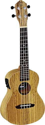 Ortega Guitars RFU11ZE Friends Series Concert Ukulele Zebrawood top, back & sides Satin Finish with Free Deluxe Gig Bag & Built-in Electronics & Tuner