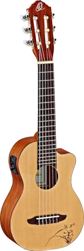 Ortega Guitars RGL5CE Bonfire Series 6-String Guitarlele with Tortoise Binding and Laser Etching, with Built-in Electronics & Cutaway