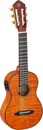 Ortega Guitars RGLE18FMH Tiger Series 6-String Guitarlele Flamed Mahogany Top, Back & Sides, Tortoise Binding with Free Deluxe Gig Bag & Built-in Electronics & Tuner