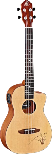 Ortega Guitars RU5CE-BA Bonfire Series Baritone Ukulele with Tortoise Binding and Laser Etching, with Built-in Electronics & Cutaway Image