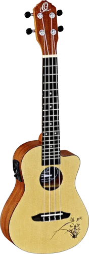 Ortega Guitars RU5CE Bonfire Series Concert Ukulele with Tortoise Binding and Laser Etching, with Built-in Electronics & Cutaway Image